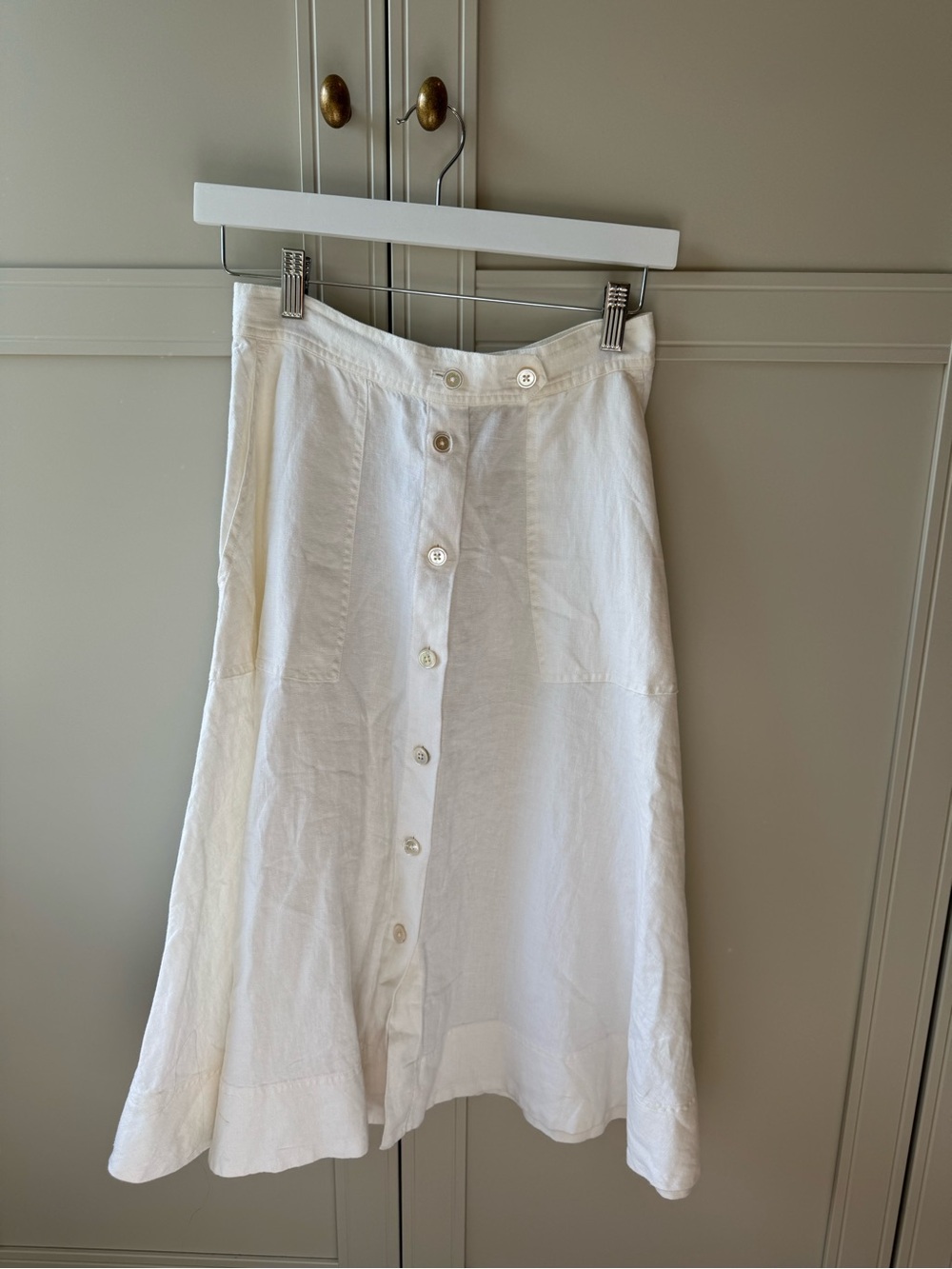 Ralph Lauren White Button-Front A-Line Linen Skirt